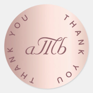 Sticker Rond Mariage rose or couple monogramme merci