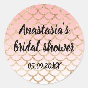 Sticker Rond Mariage Rose & Or Sirène Paillettes