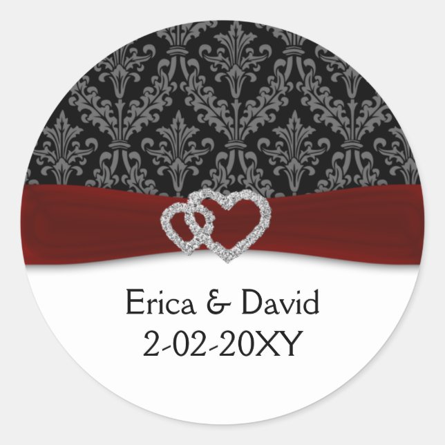 Sticker Rond mariage rouge diamante damask (Devant)
