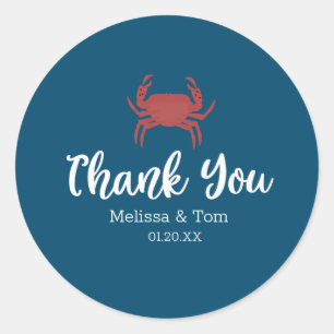 Sticker Rond Mariage rouge minimaliste crabe grillé merci