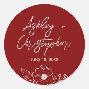 Sticker Rond Mariage rouge rubis floral minimal