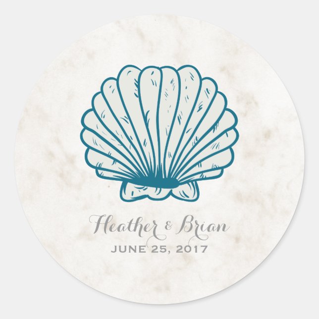 Sticker Rond Mariage Royal Blue Rustic Seashell (Devant)