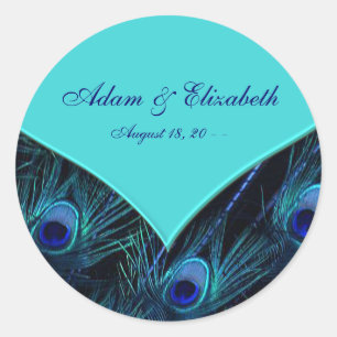 Sticker Rond Mariage Royal Turquoise Blue Peacock