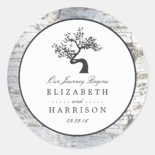 Sticker Rond Mariage Rustic Silver Birch Tree
