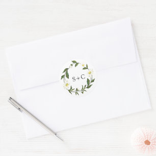 Sticker Rond Mariage rustique aux fleurs de marguerite blanche