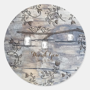 Sticker Rond Mariage Rustique avec Pots Mason et Oiseaux de l'A