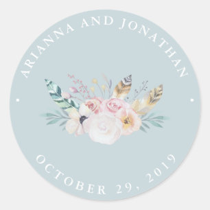 Sticker Rond Mariage rustique Boho   Bleu