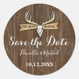 Sticker Rond Mariage rustique bois Vintage Enregistrer la date