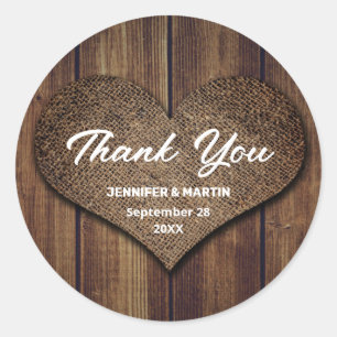 Sticker Rond Mariage Rustique Burlap Merci Favoriser