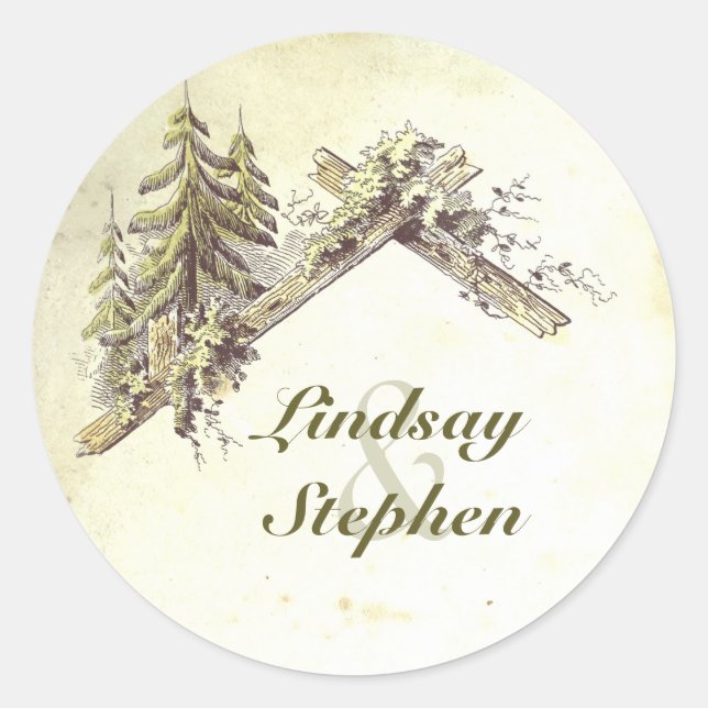 Sticker Rond Mariage rustique Cabine Woodland (Devant)