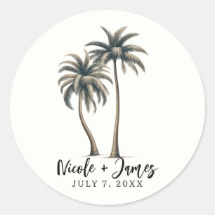 Sticker Rond Mariage rustique côtier aux palmiers tropicaux