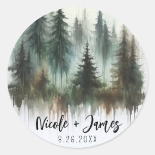 Sticker Rond Mariage rustique dans la nature à l'aquarelle