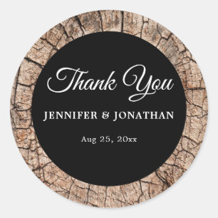Sticker Rond Mariage rustique de grain de bois Merci