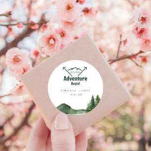 Sticker Rond Mariage Rustique de la forêt de montagne de bois