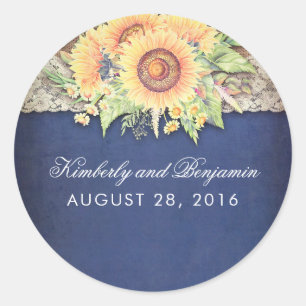Sticker Rond Mariage Rustique de la marine de Burlap