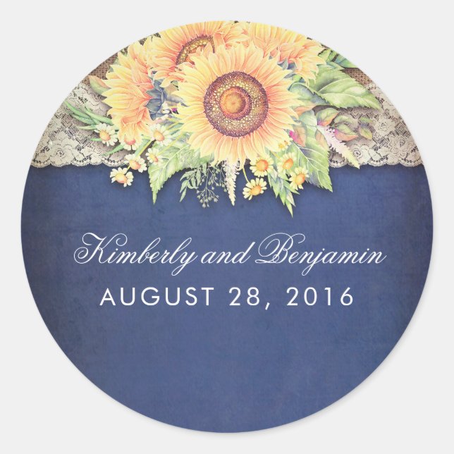 Sticker Rond Mariage Rustique de la marine de Burlap (Devant)