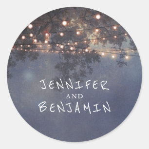 Sticker Rond Mariage rustique de l'arborescence des lumières de
