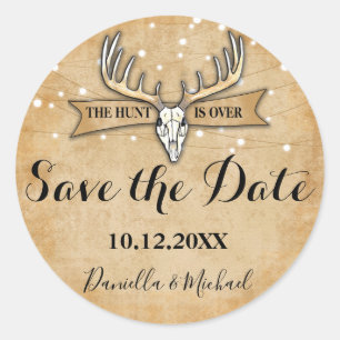 Sticker Rond Mariage rustique Enregistrer la date