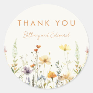 Sticker Rond Mariage rustique Fleur sauvage Favoriser Merci