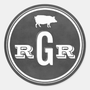 Sticker Rond Mariage rustique Monogramme noir tableau noir barb