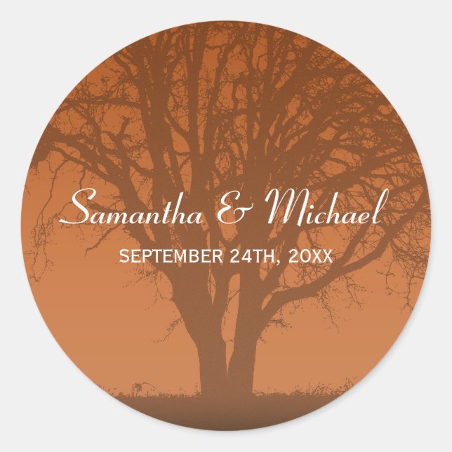 Sticker Rond Mariage Rustique Orange Oak Tree Favoriser le Étiq (Devant)