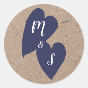 Sticker Rond Mariage rustique Sceau d'enveloppe Kraft Monogra