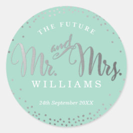 Sticker Rond MARIAGE SEAL style mini confetti menthe argent