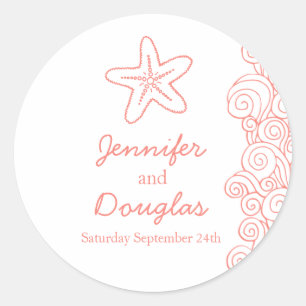 Sticker Rond Mariage seastar étoiles de plage vagues corail aut