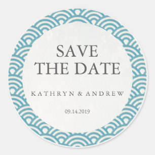 Sticker Rond Mariage Seigaiha japonais Sauvegarder la date ou s
