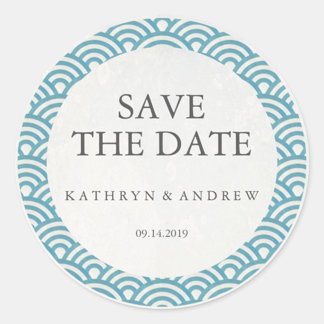 Sticker Rond Mariage Seigaiha japonais Sauvegarder la date ou s (Devant)