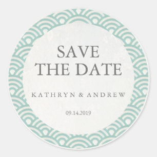 Sticker Rond Mariage Seigaiha japonais Sauvegarder la date ou s