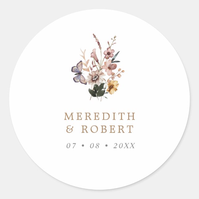 Sticker Rond Mariage simple automne Fleurs sauvages (Devant)