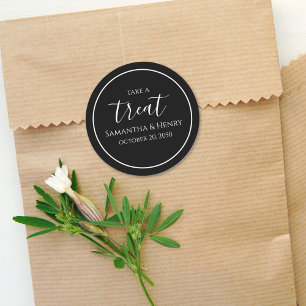 Sticker Rond Mariage Simple Calligraphie Script Treat Black