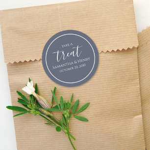 Sticker Rond Mariage Simple Calligraphie Script Treat Grey