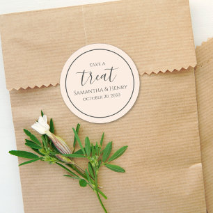 Sticker Rond Mariage Simple Calligraphie Script Treat Peach