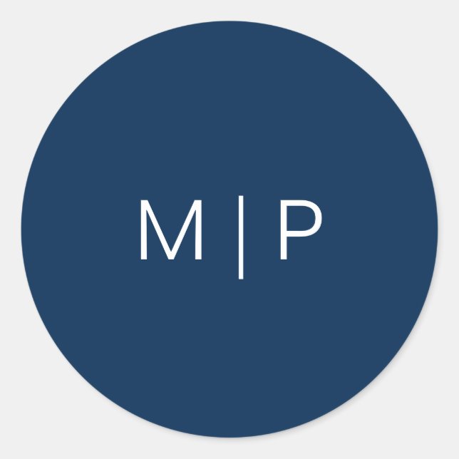 Sticker Rond Mariage simple de Monogramme bleu marine moderne (Devant)