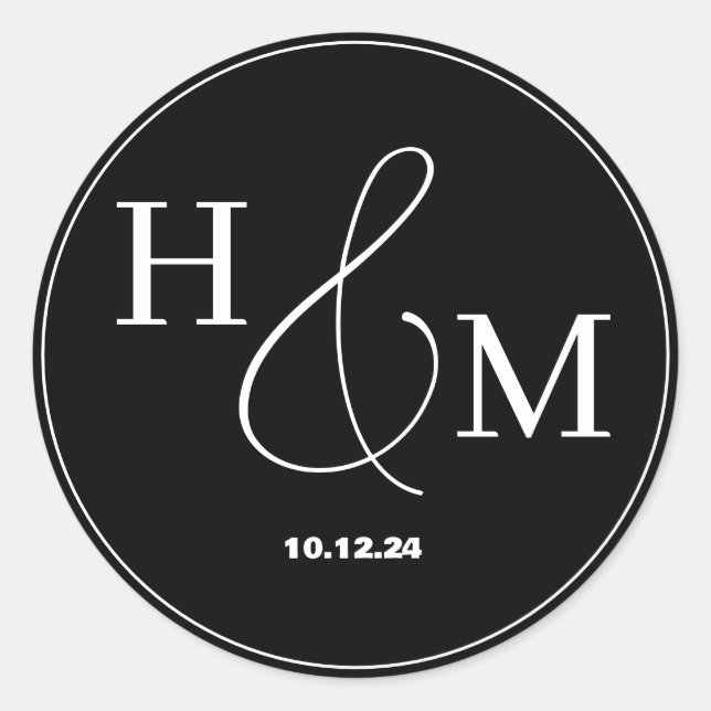Sticker Rond Mariage Simple Élégant Moderne Monogrammé (Devant)