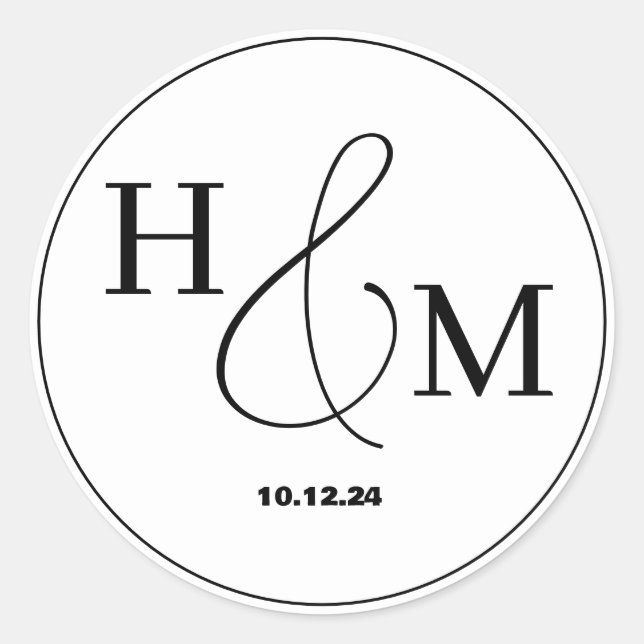 Sticker Rond Mariage Simple Élégant Moderne Monogrammé (Devant)