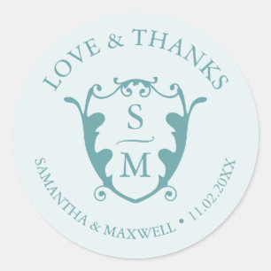 Sticker Rond Mariage simple en Merci de monographie bleu