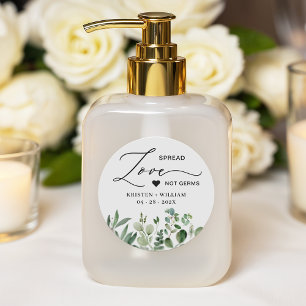 Sticker Rond Mariage simple Eucalyptus Sanitizer Favoriser