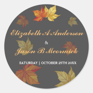 Sticker Rond Mariage Simple Feuilles d'Érable qui Tombent