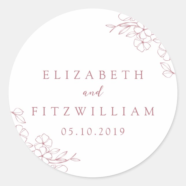 Sticker Rond Mariage simple main tiré rose cerise en fleurs (Devant)