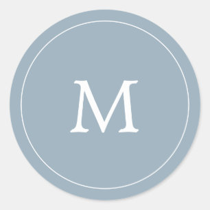Sticker Rond mariage simple minimaliste bleu gris de monogramme