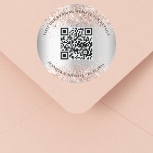 Sticker Rond Mariage site web QR code détails rsvp argent rose