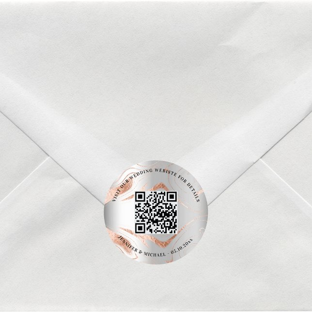 Sticker Rond Mariage site web QR code détails rsvp argent rose (Créateur téléchargé)