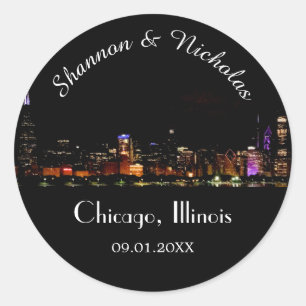 Sticker Rond Mariage Skyline de Chicago personnalisé