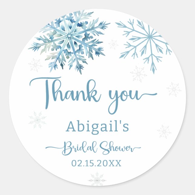STICKER ROND MARIAGE SOUS LA NEIGE BLEUE PLUIE DE MARIÉE (Devant)