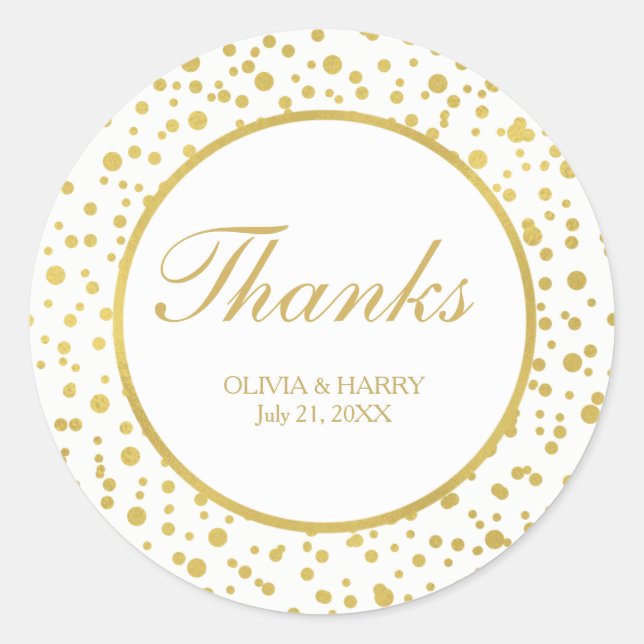 Sticker Rond Mariage Sparkly Gold Confetti Favor Merci (Devant)