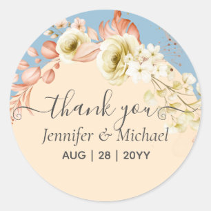 Sticker Rond Mariage Sublime Pêche Bleu Poussiéreux