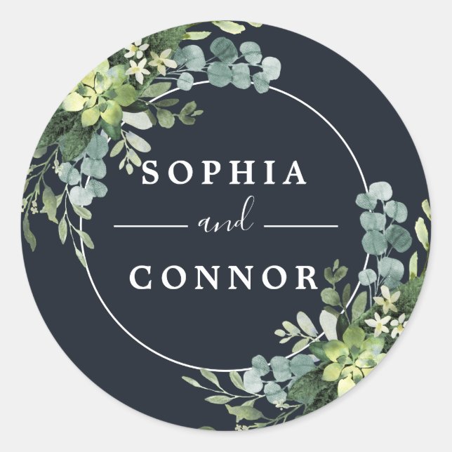 Sticker Rond Mariage Succulent bleu marine de minuit (Devant)
